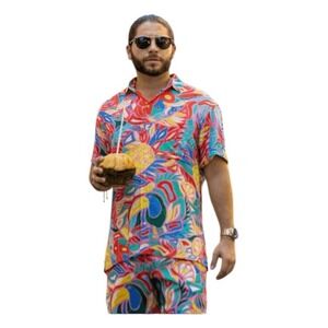 Kenny Flowers The Coco Loco Floral Tropical Button Down Shirt Bright Color Short